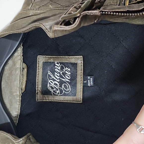 Blanc Noir Brown Genuine Leather Moto Style Jacket Buckles Zippers Detail Quiltd - Picture 7 of 15